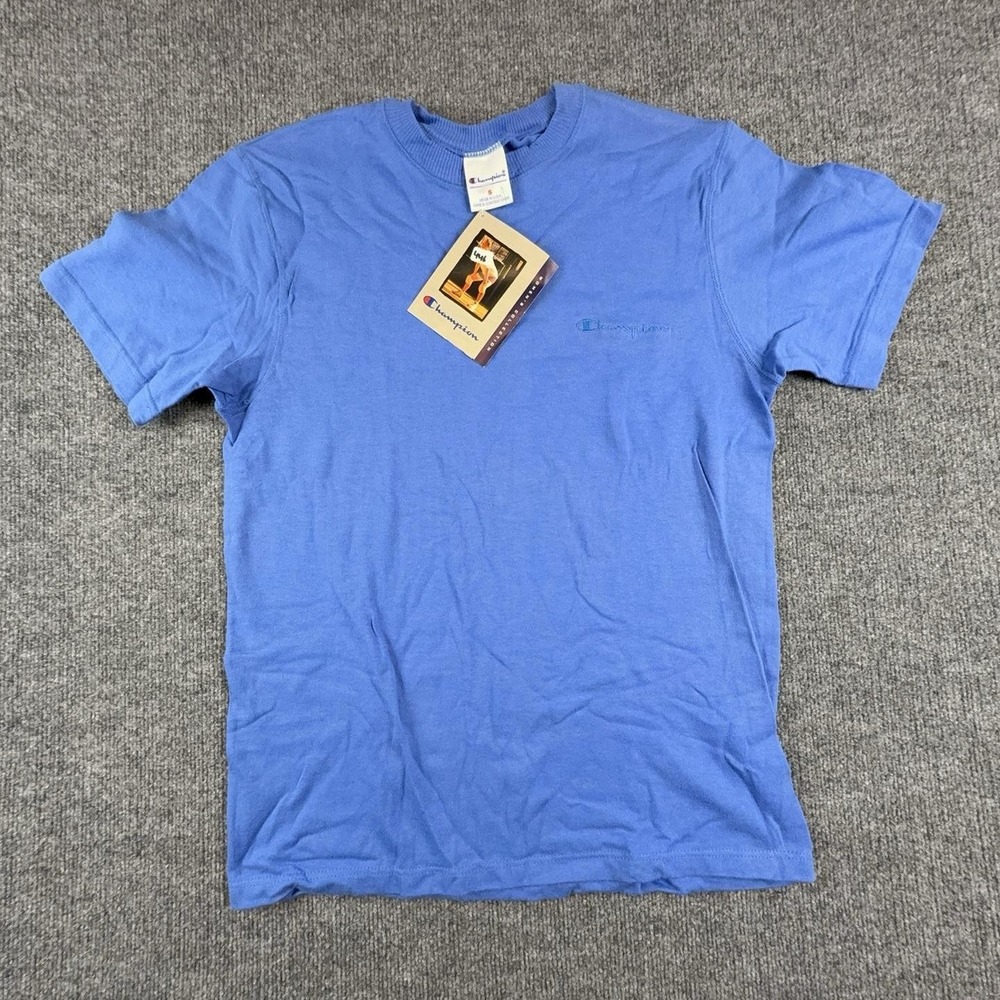 Vintage Champion Shirt Womens Small Blue Embroidered Logo Made USA Top Tee